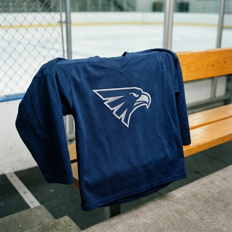 Solid-color youth practice hockey jersey on a rink bench