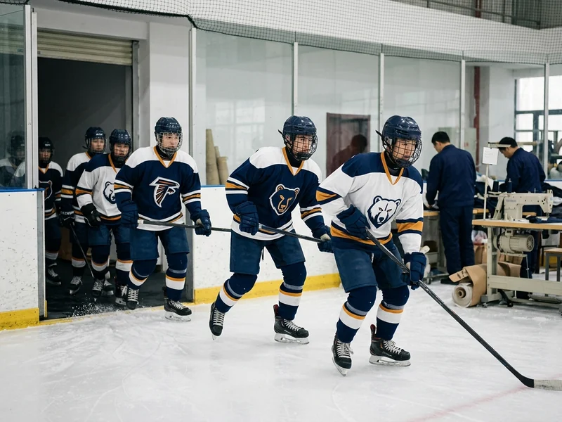School hockey team skating out for a game in school colors